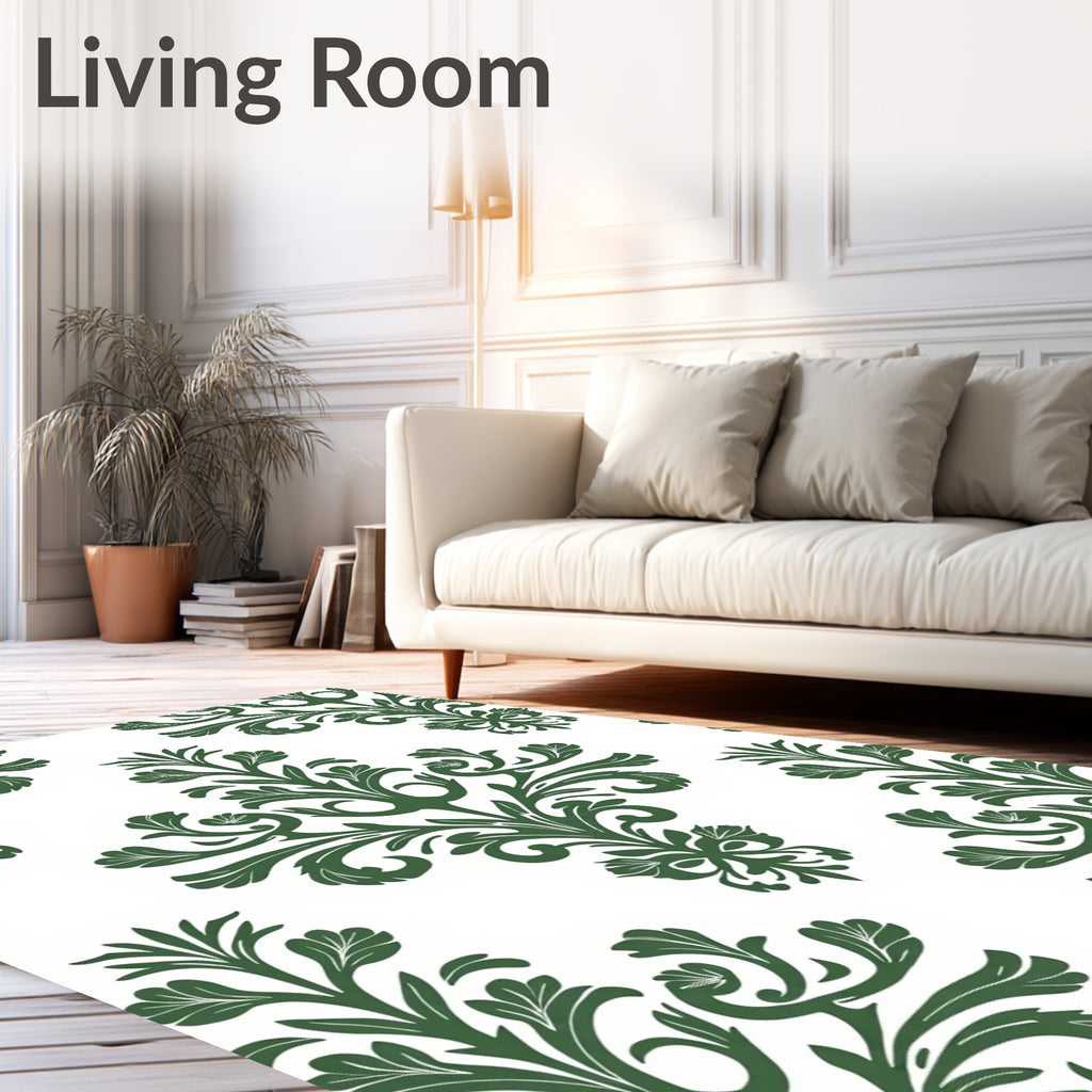 Classic Green Floral Damask Pattern Rug