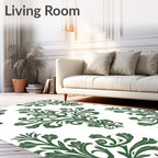 Classic Green Floral Damask Pattern Rug