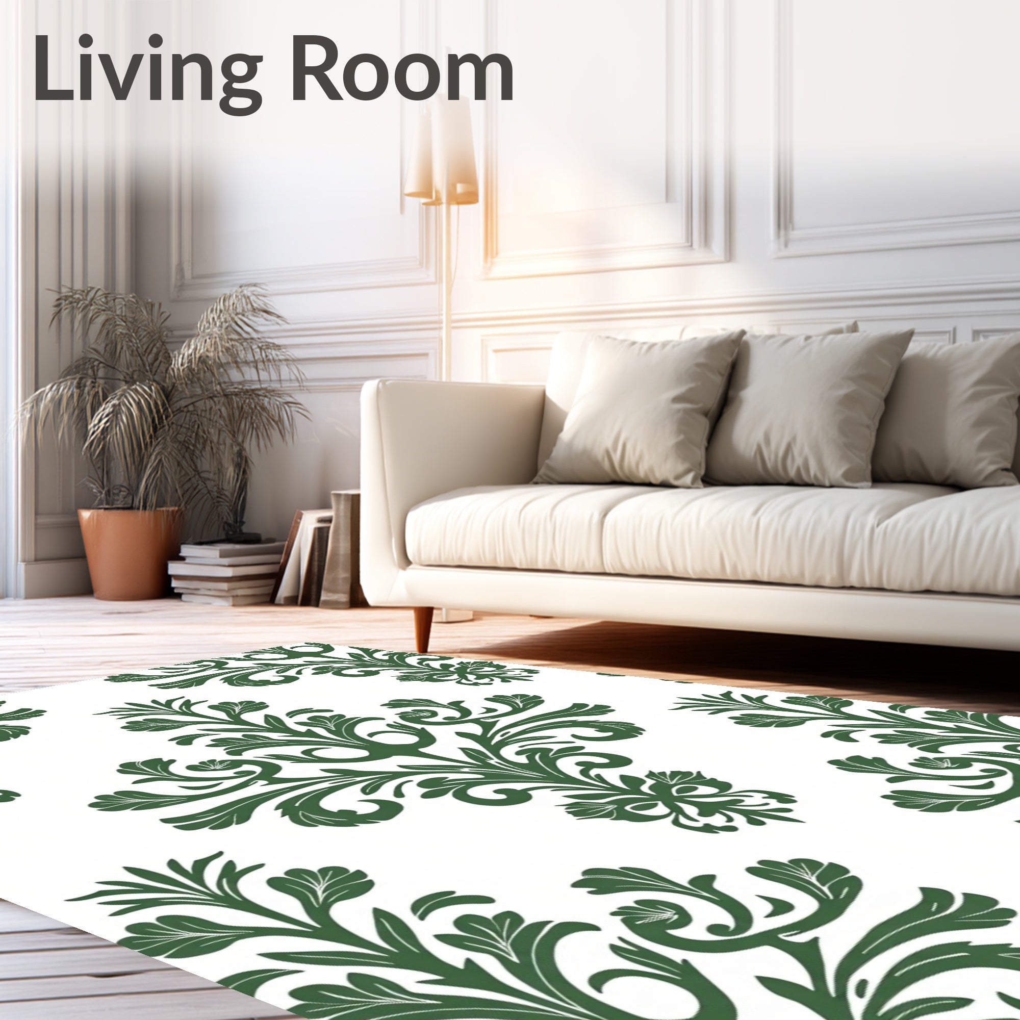 Classic Green Floral Damask Pattern Rug