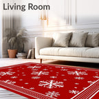Festive White Snowflake Red Pattern Rug