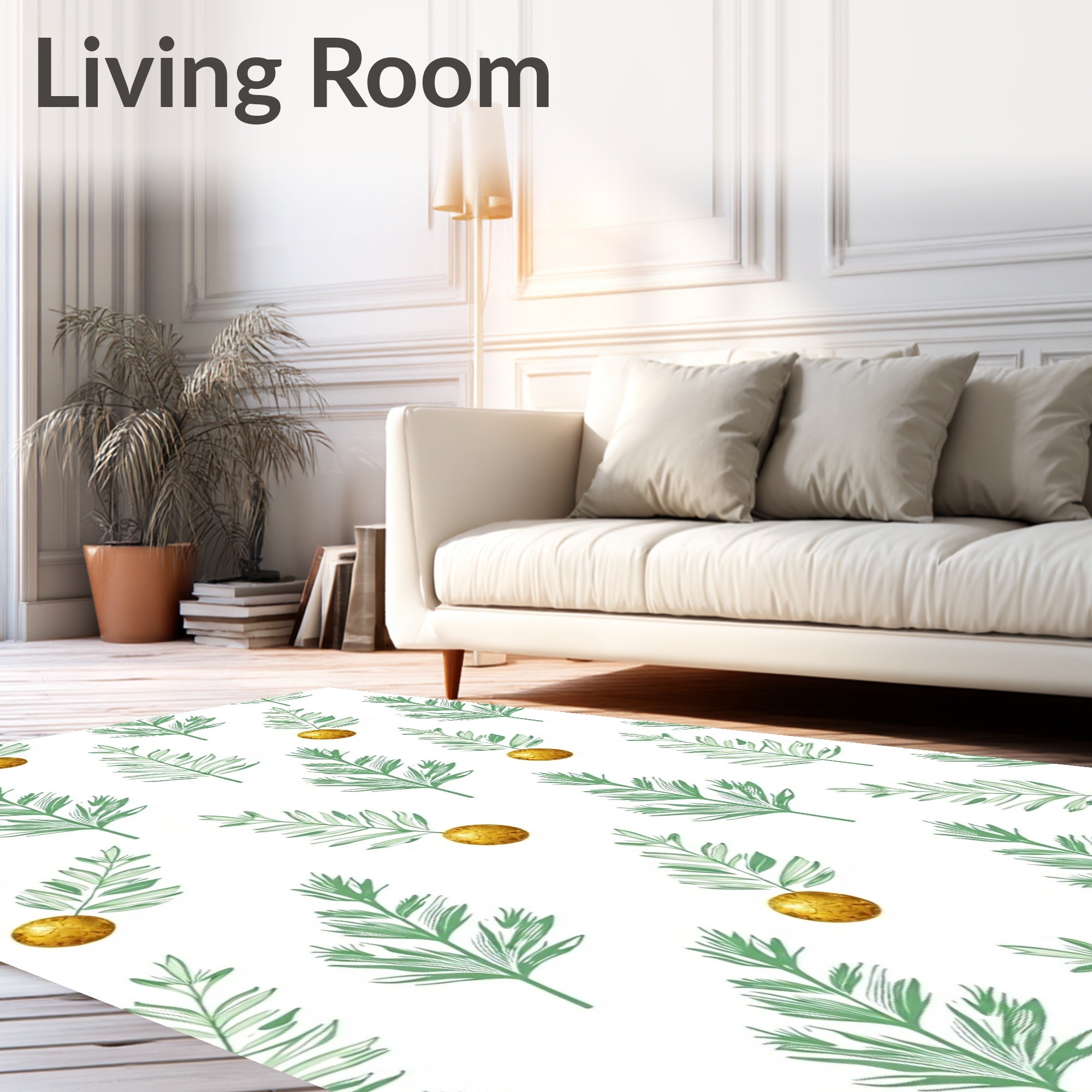 Green Leaf Gold Orb Whimsical Rug