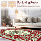 Elegant Red Green Floral Medallion Rug