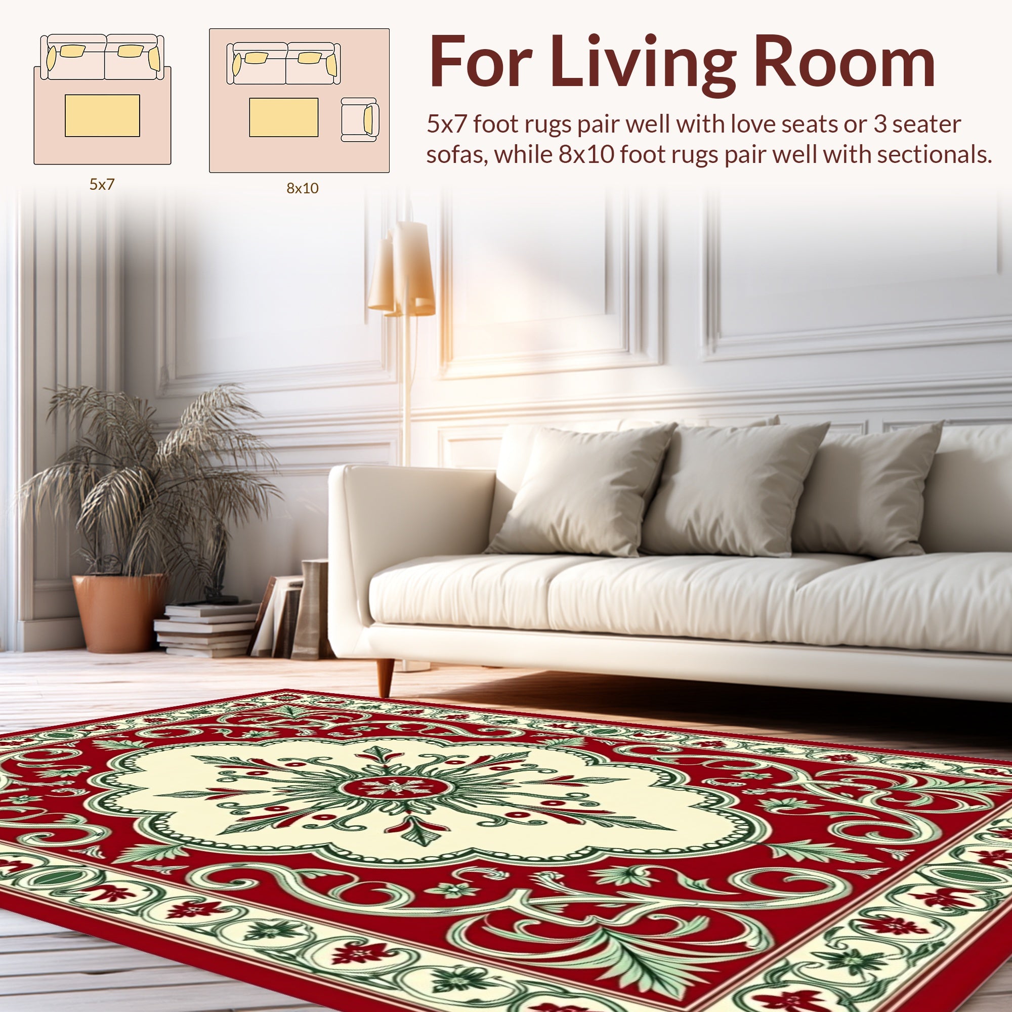 Elegant Red Green Floral Medallion Rug