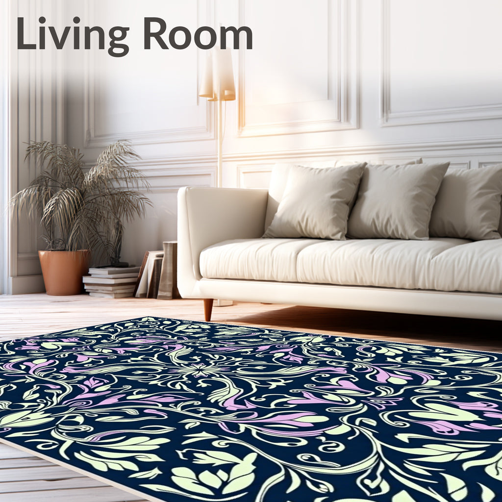 Floral Vines In Navy And Lilac Rug