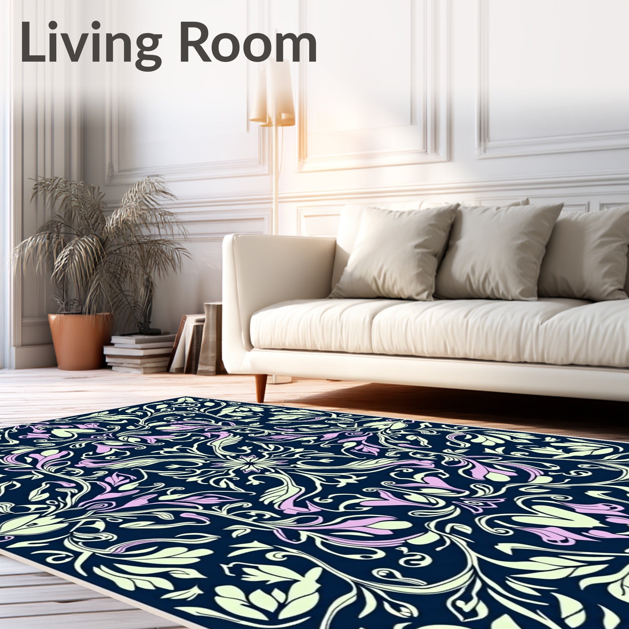 Floral Vines In Navy And Lilac Rug