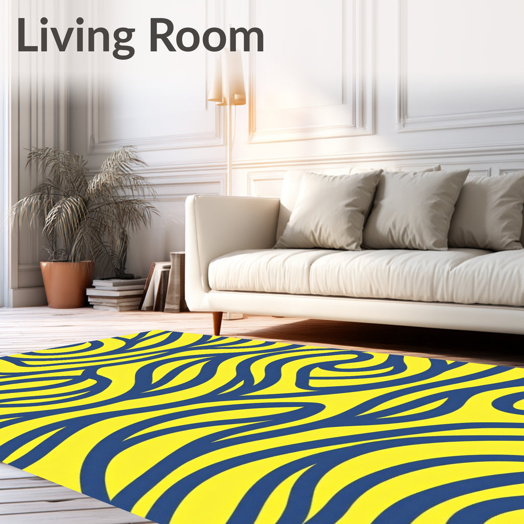 Bold Blue Yellow Swirl Pattern Rug