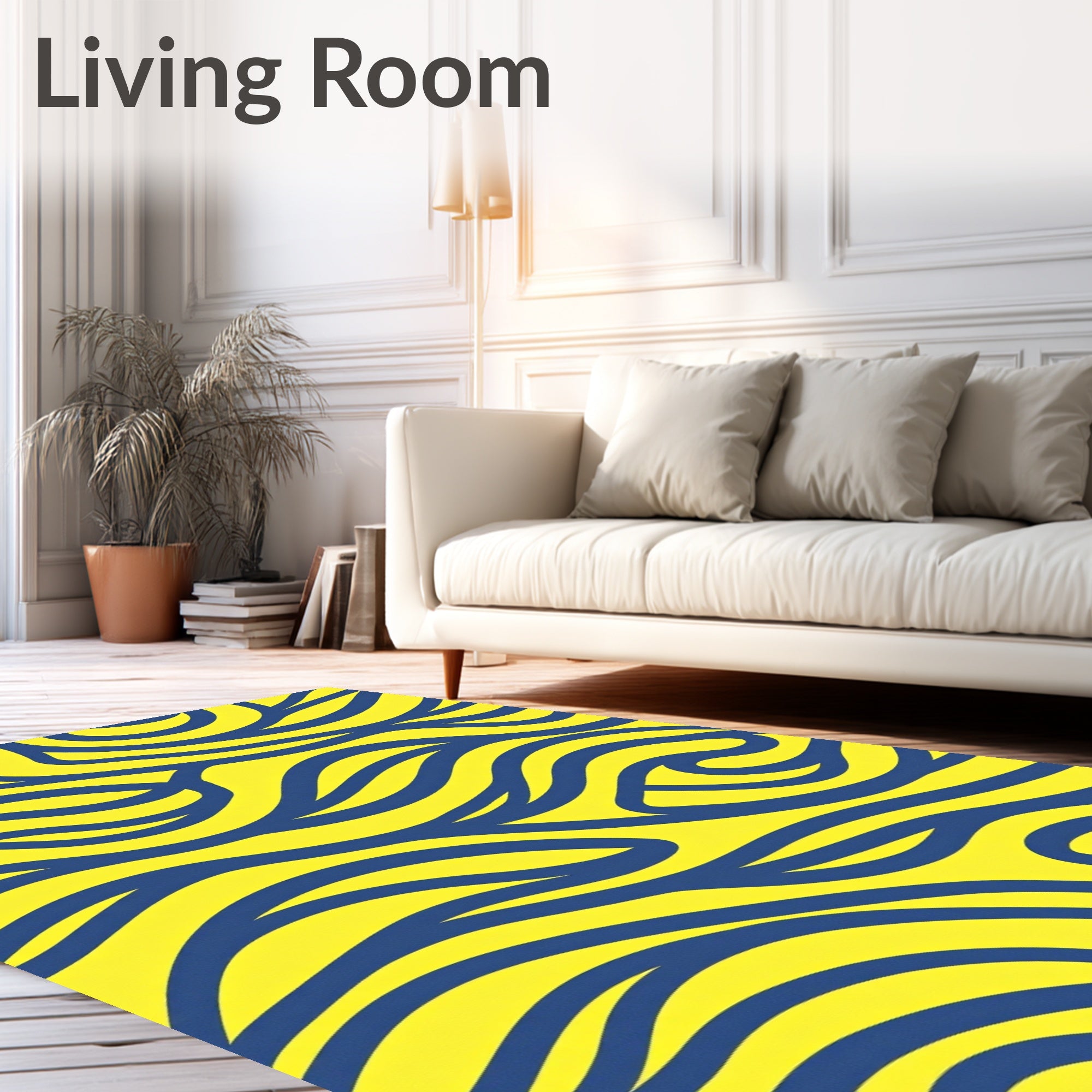 Bold Blue Yellow Swirl Pattern Rug