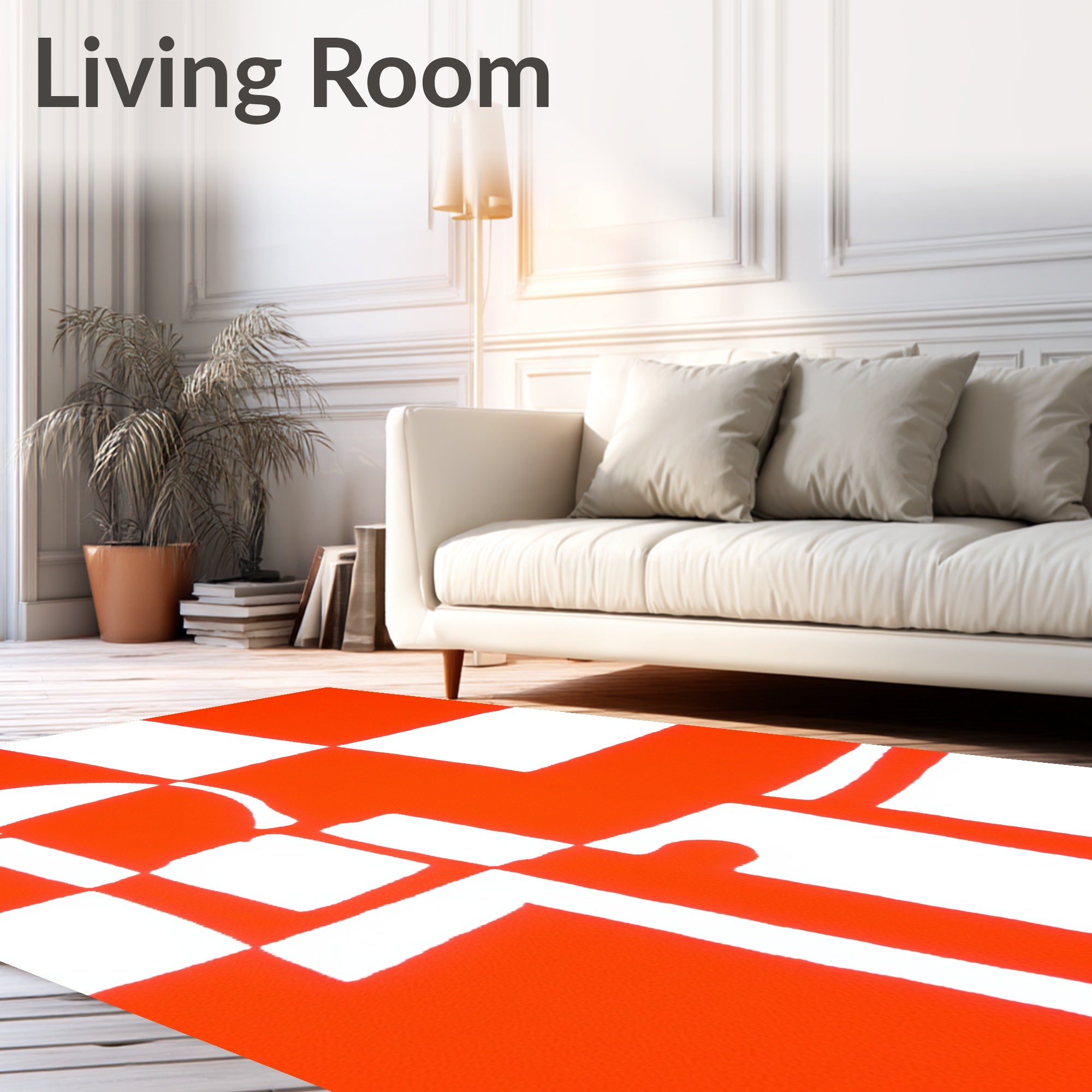 Bold Orange White Geometric Grid Design Rug