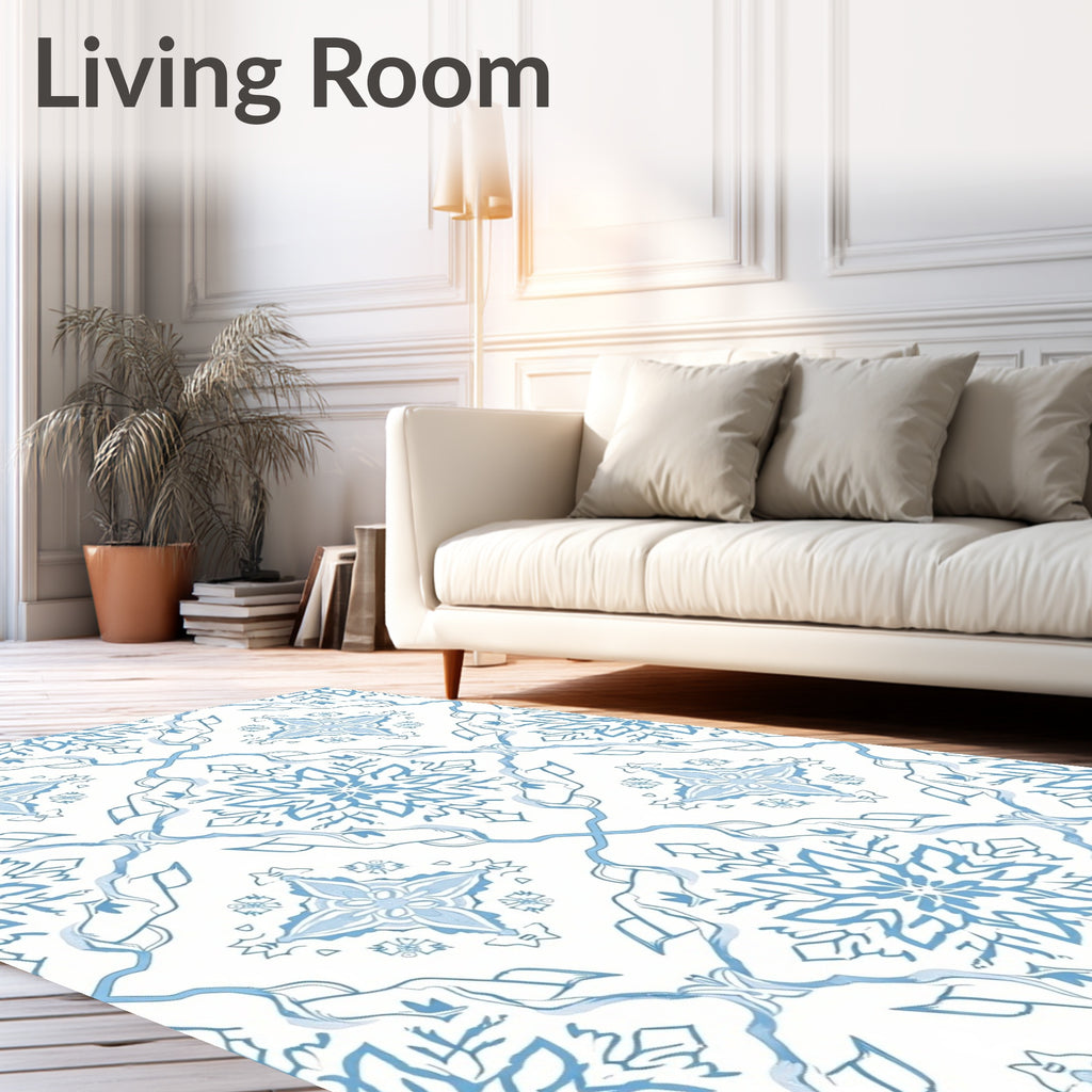 Pale Blue Floral Medallion Lattice Rug