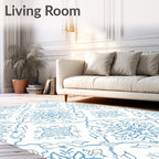 Pale Blue Floral Medallion Lattice Rug