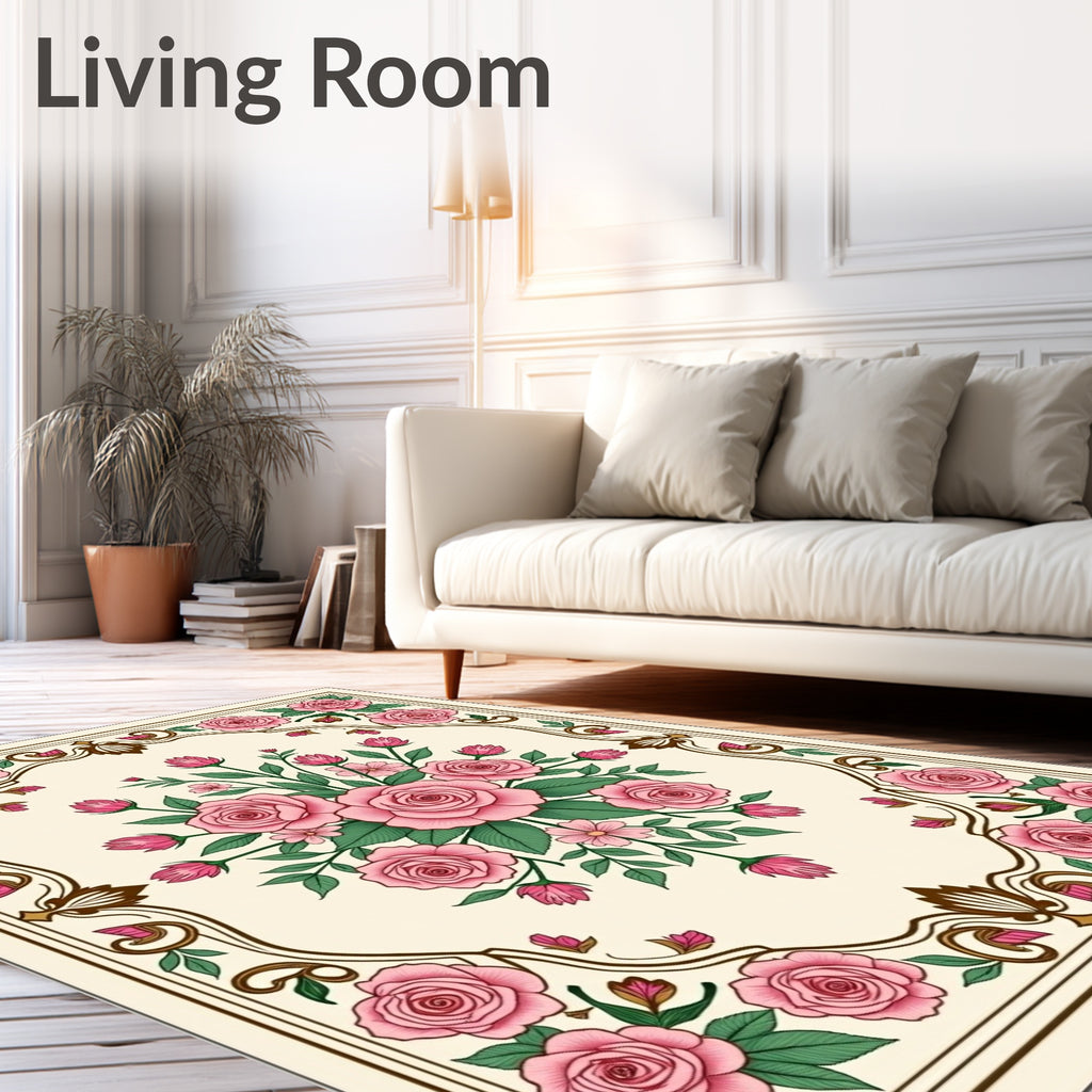 Pink Rose Floral Motif Rug