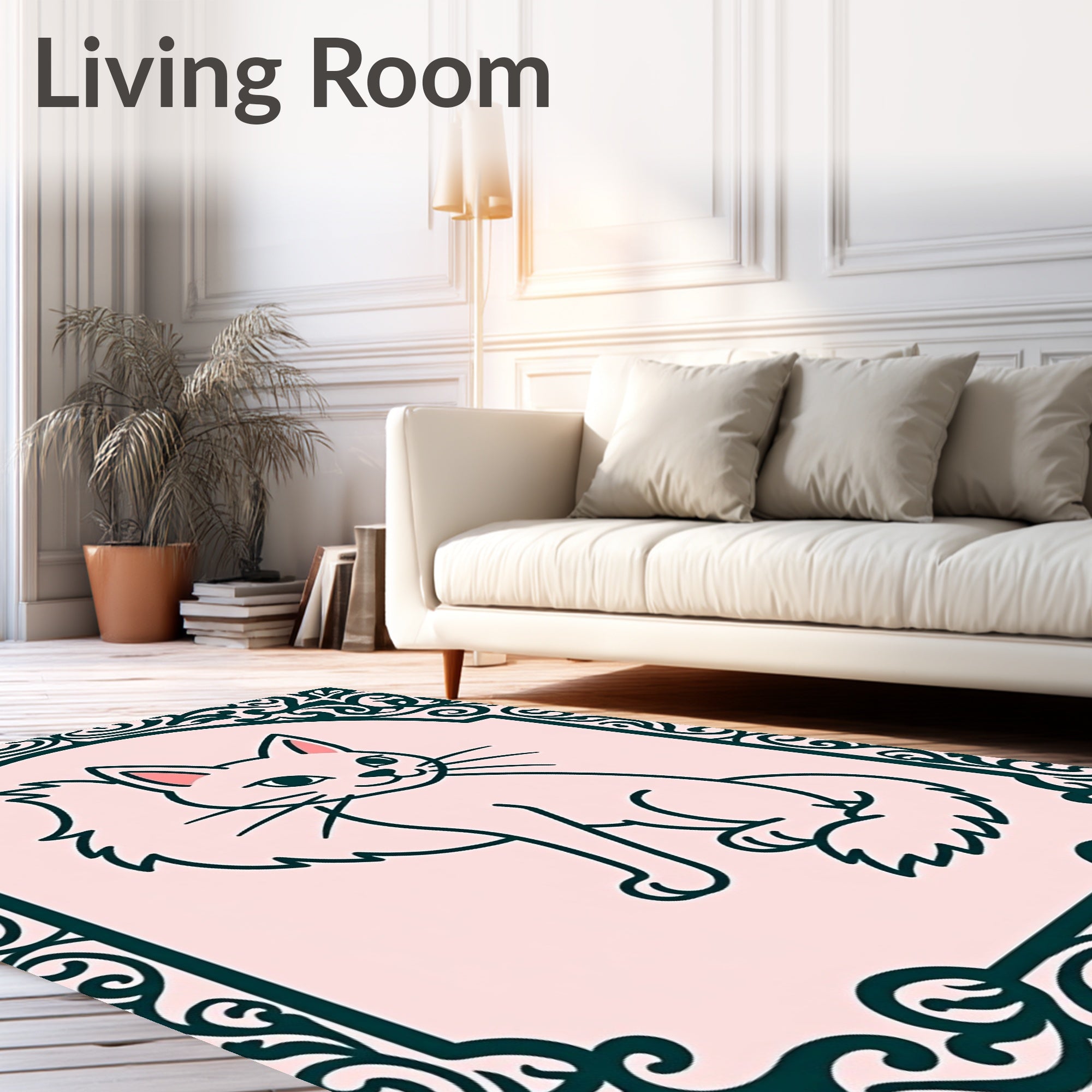 Ornate Cat Frame Design Rug