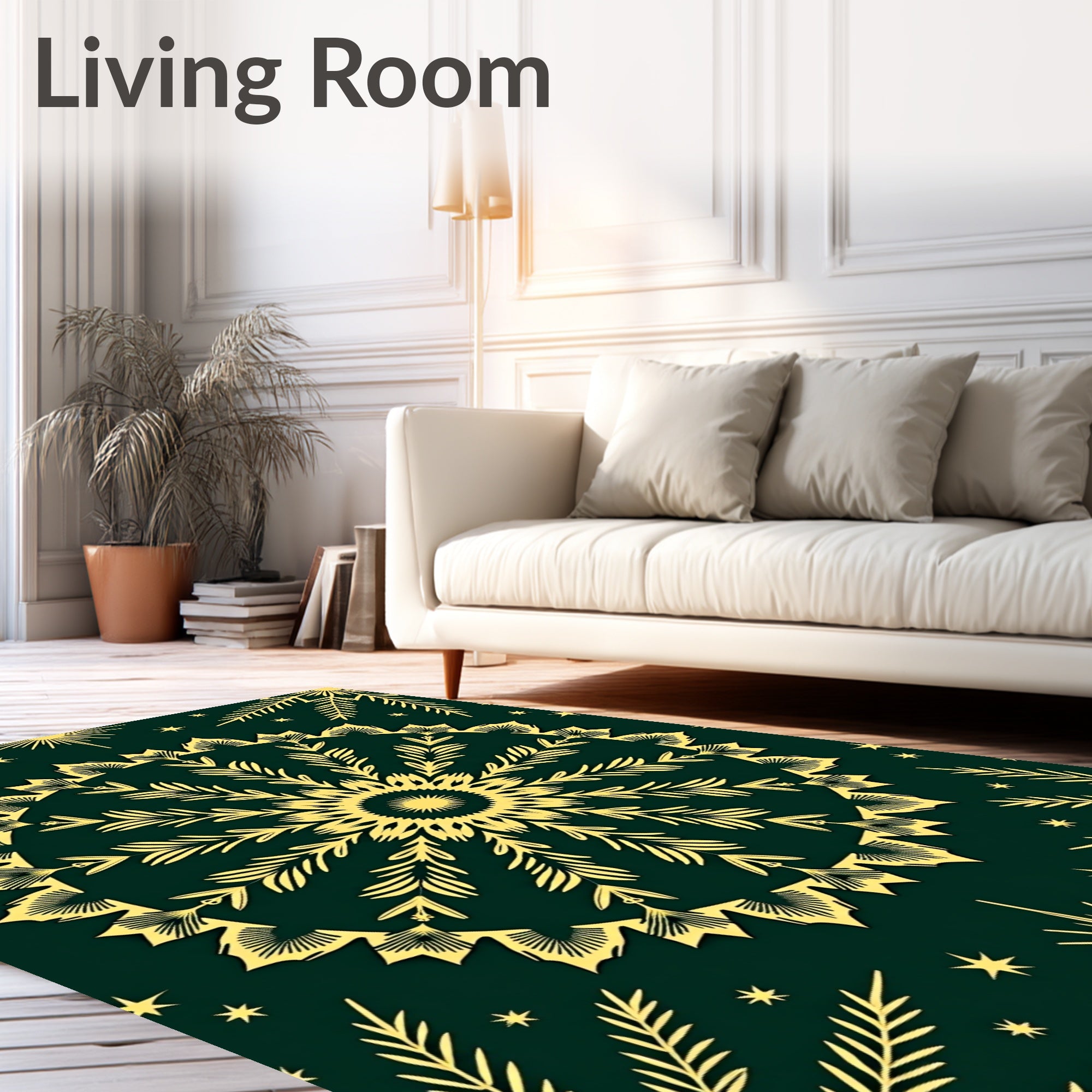 Golden Sunburst Mandala Botanical Pattern Rug