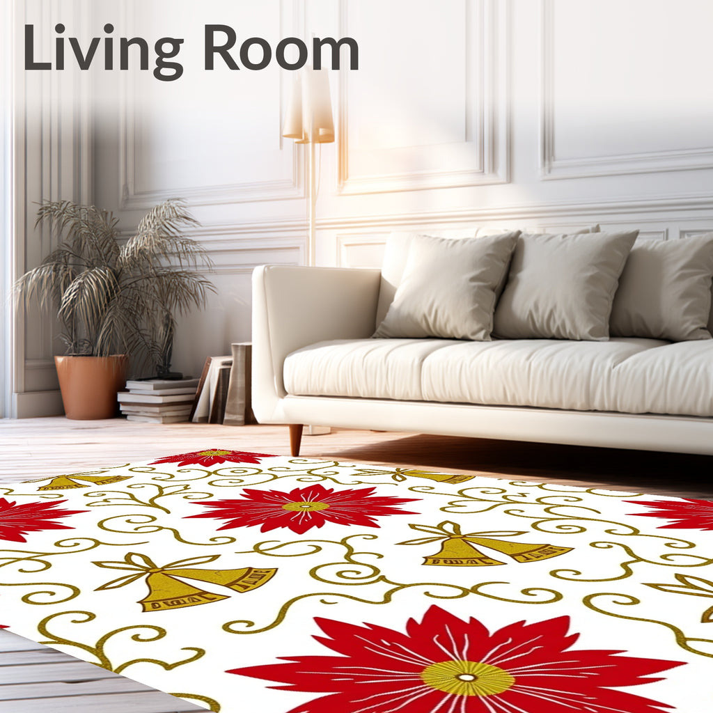 Red Flowers and Gold Bells Pattern Rug