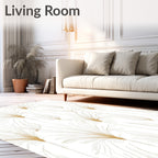 Elegant White Gold Feather Pattern Rug