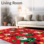 Whimsical Christmas Gnomes Snowflakes Red Rug