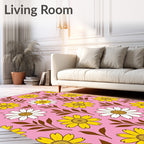 Charming Yellow White Floral Pattern Rug