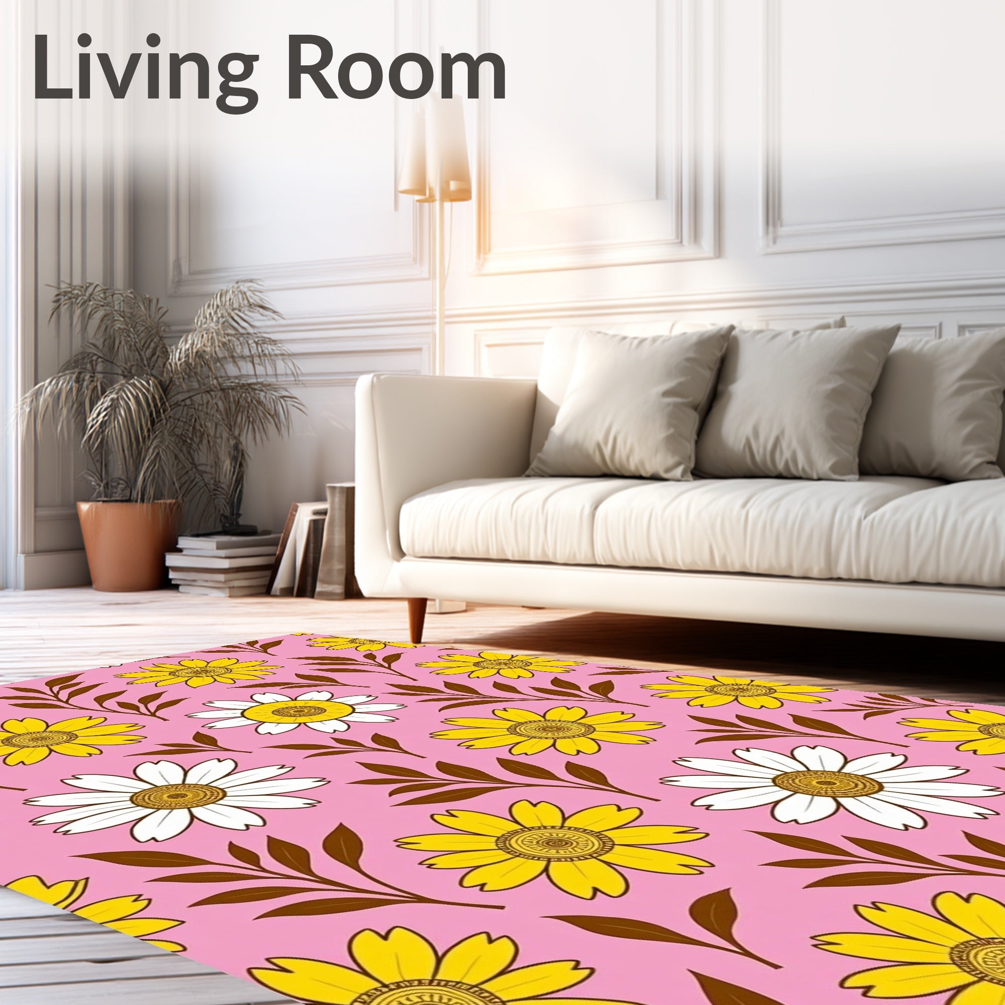 Charming Yellow White Floral Pattern Rug