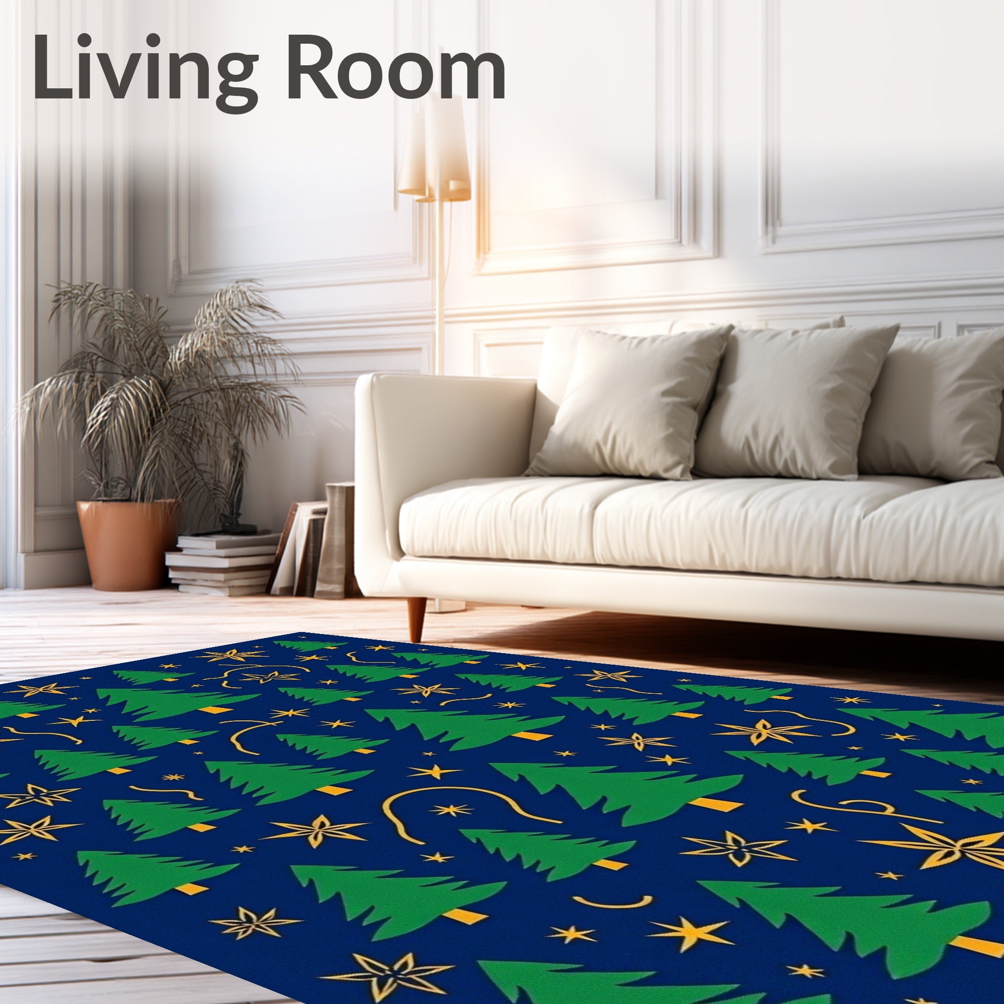 Green Trees And Yellow Stars Pattern Rug