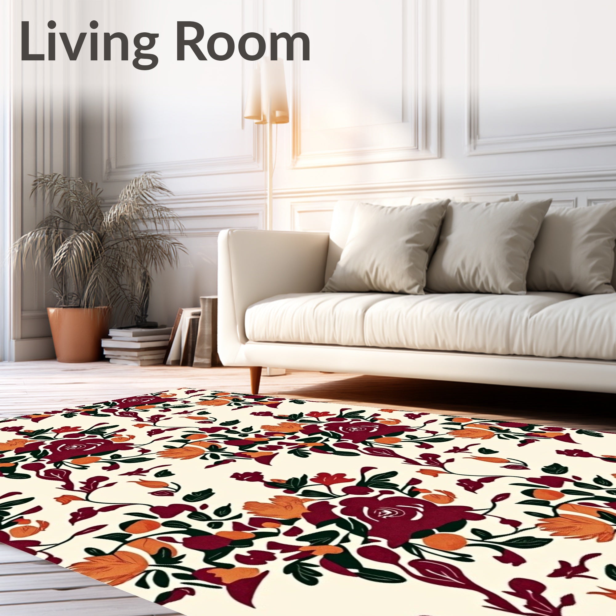 Rich Burgundy Floral Pattern Rug