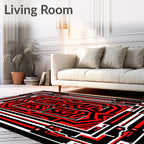 Bold Red Black Geometric Maze Rug