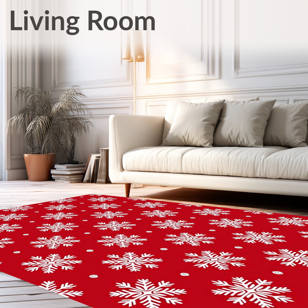 Red White Snowflake Pattern Rug