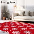 Red White Snowflake Pattern Rug