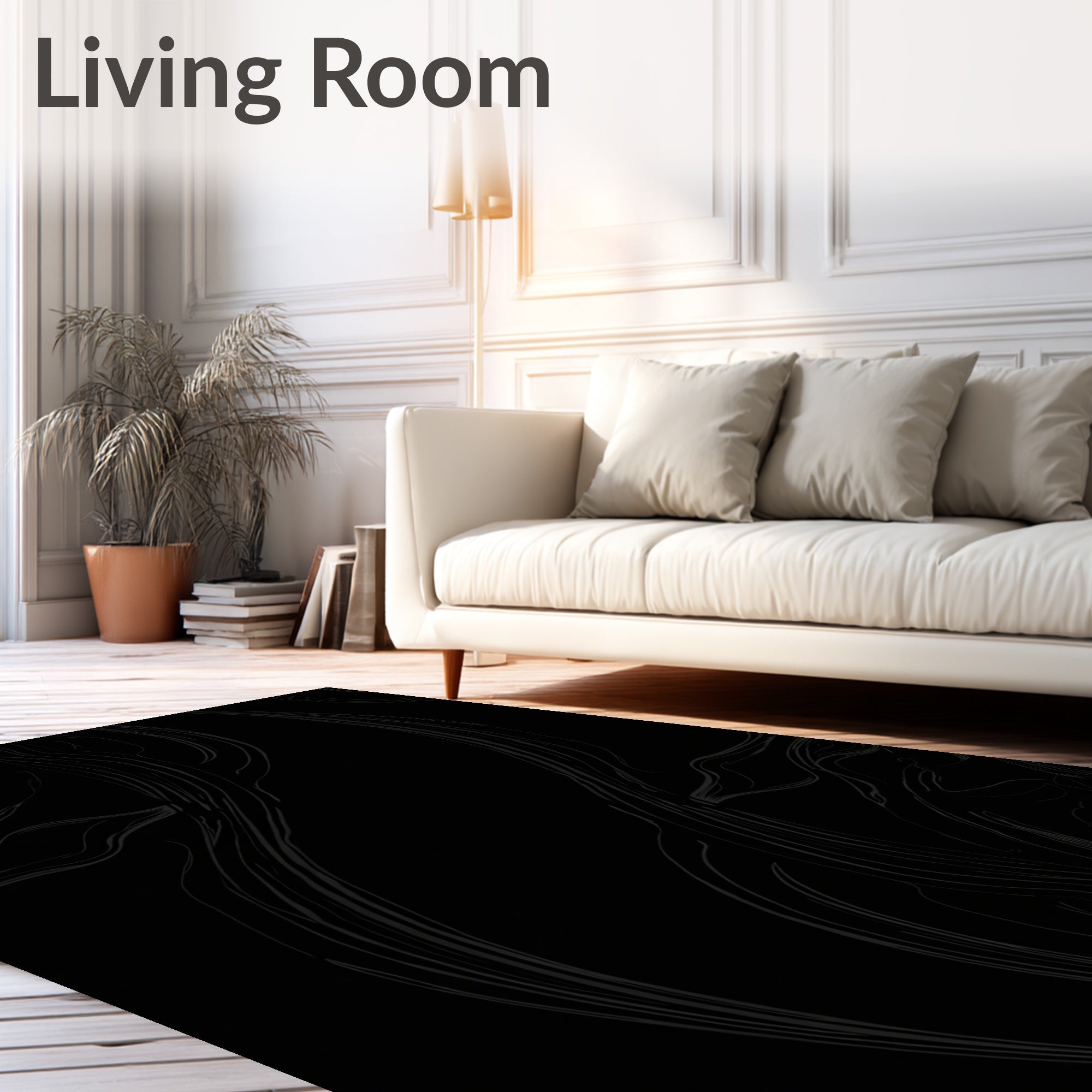 Elegant Black Swirl Art Design Rug