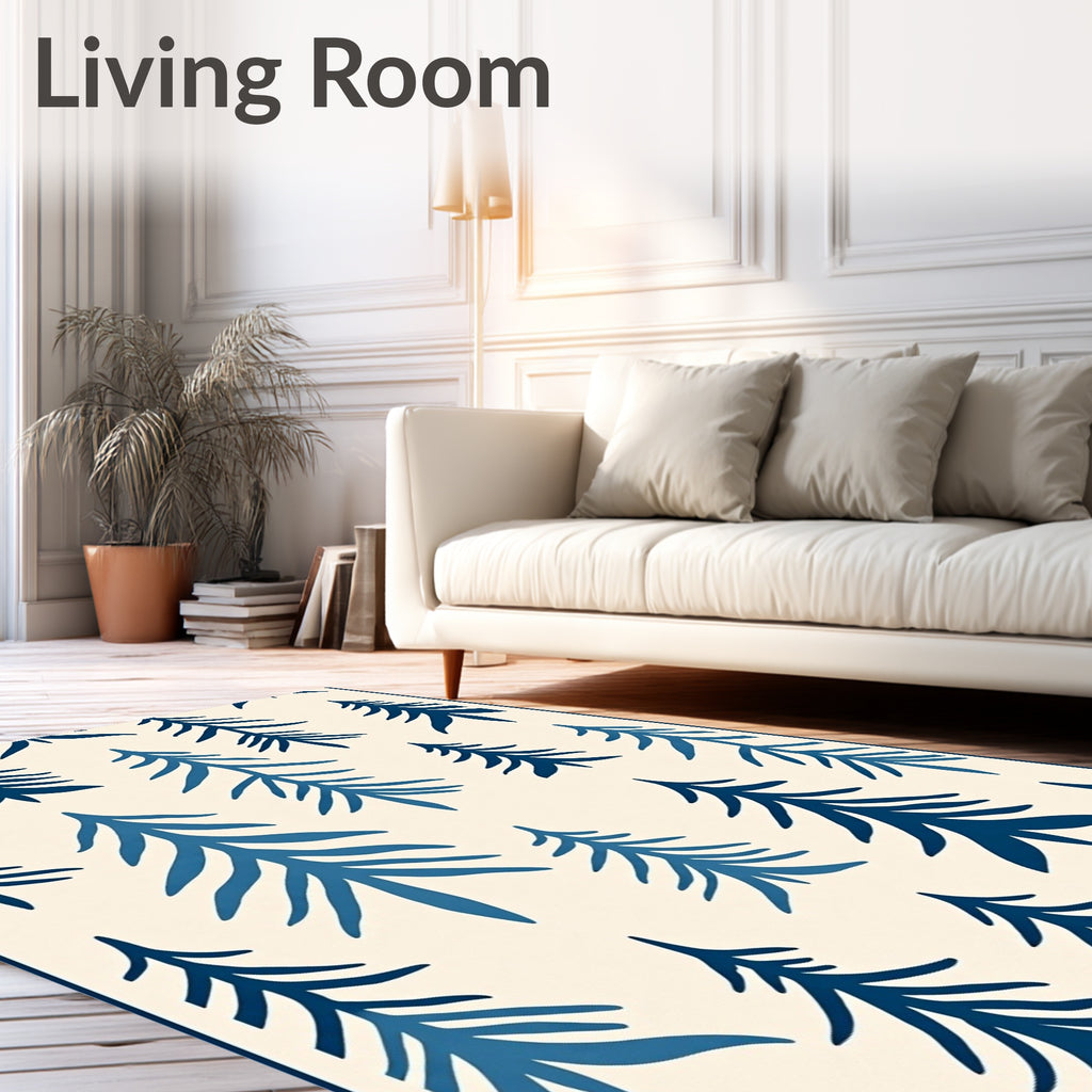 Deep Blue Evergreen Forest Pattern Rug