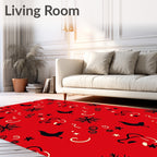 Stylized Red Rooster Snowflake Pattern Rug