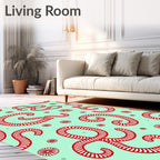 Whimsical Red Teal Swirl Pattern Rug