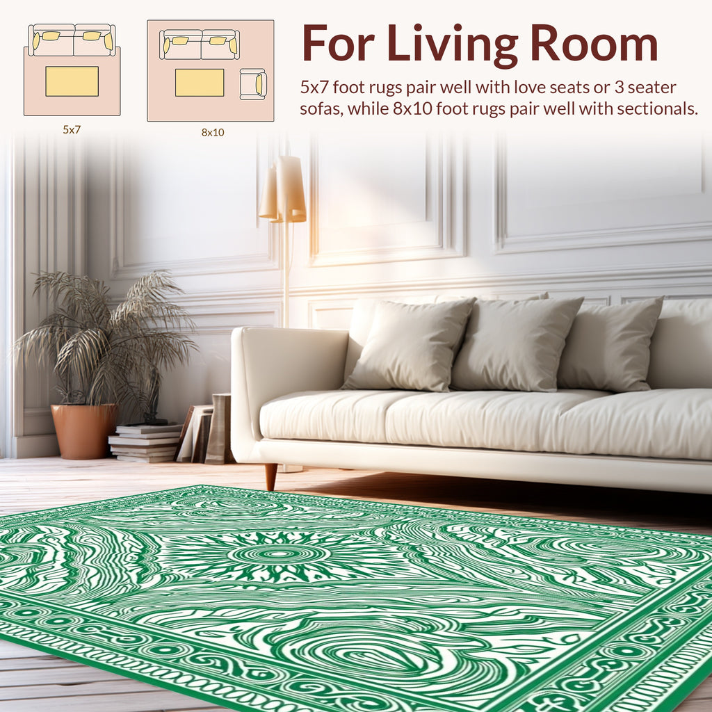 Green Intricate Sunburst Pattern Rug