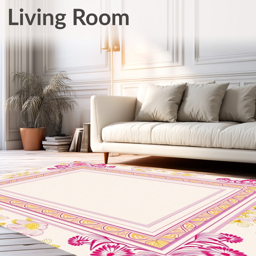 Vibrant Floral Patterned Geometric Rug