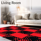 Bold Red Black Checkered Geo Pattern Rug