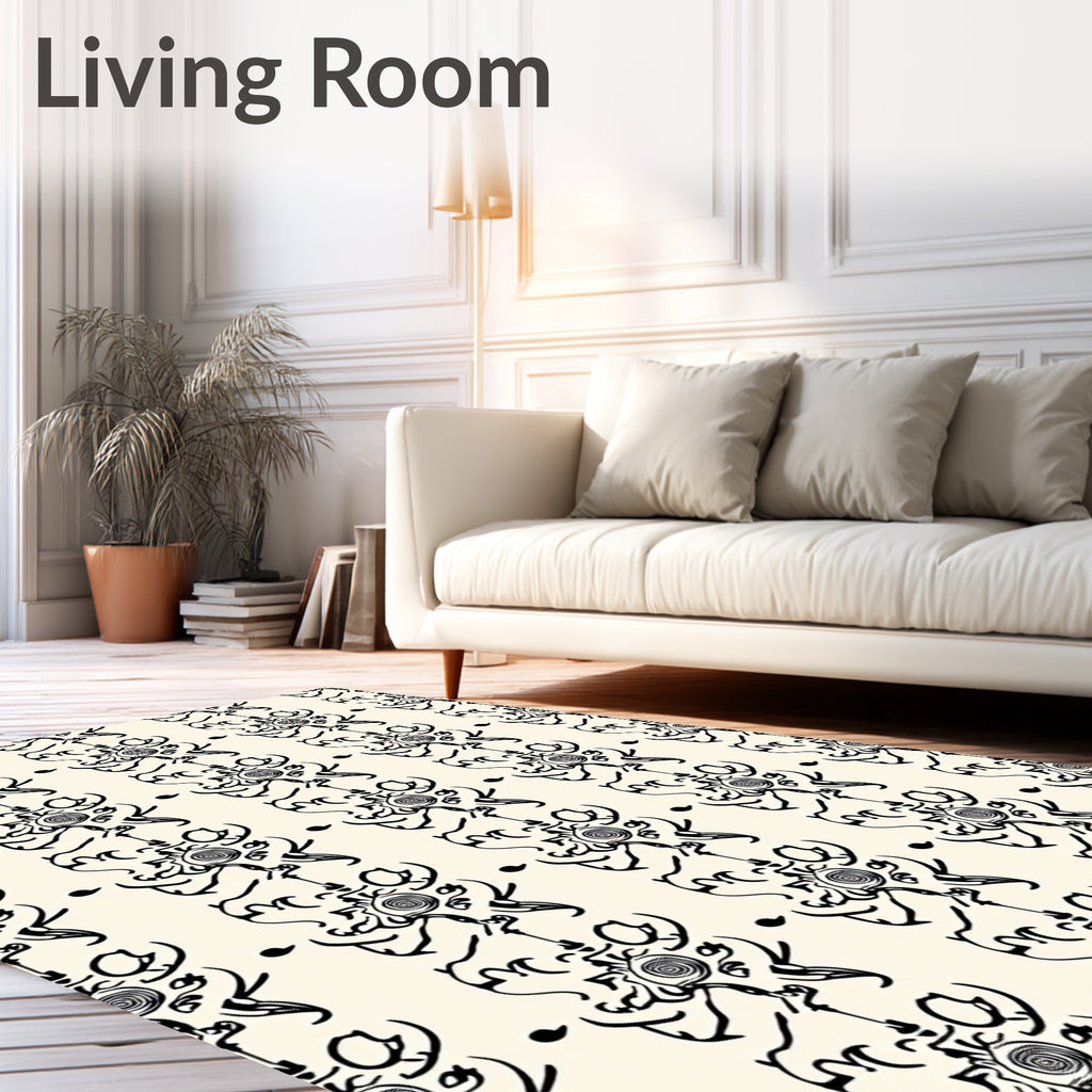 Abstract Black Cream Organic Stripes Rug