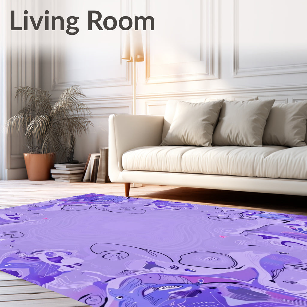 Ornate Abstract Violet Whimsical Design Rug