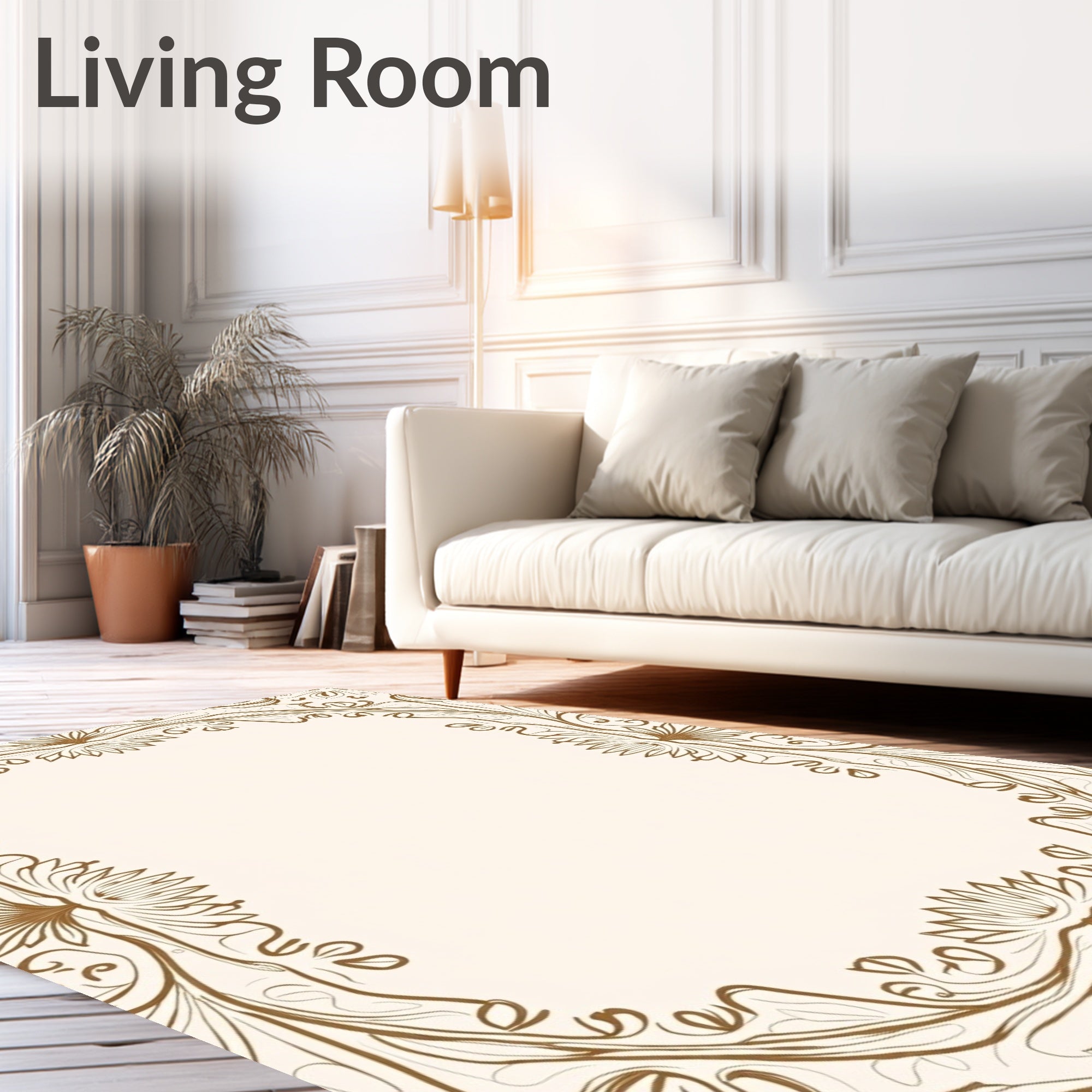 Ornate Floral Scrollwork Frame Rug