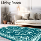 Teal White Symmetry Ornament Rug