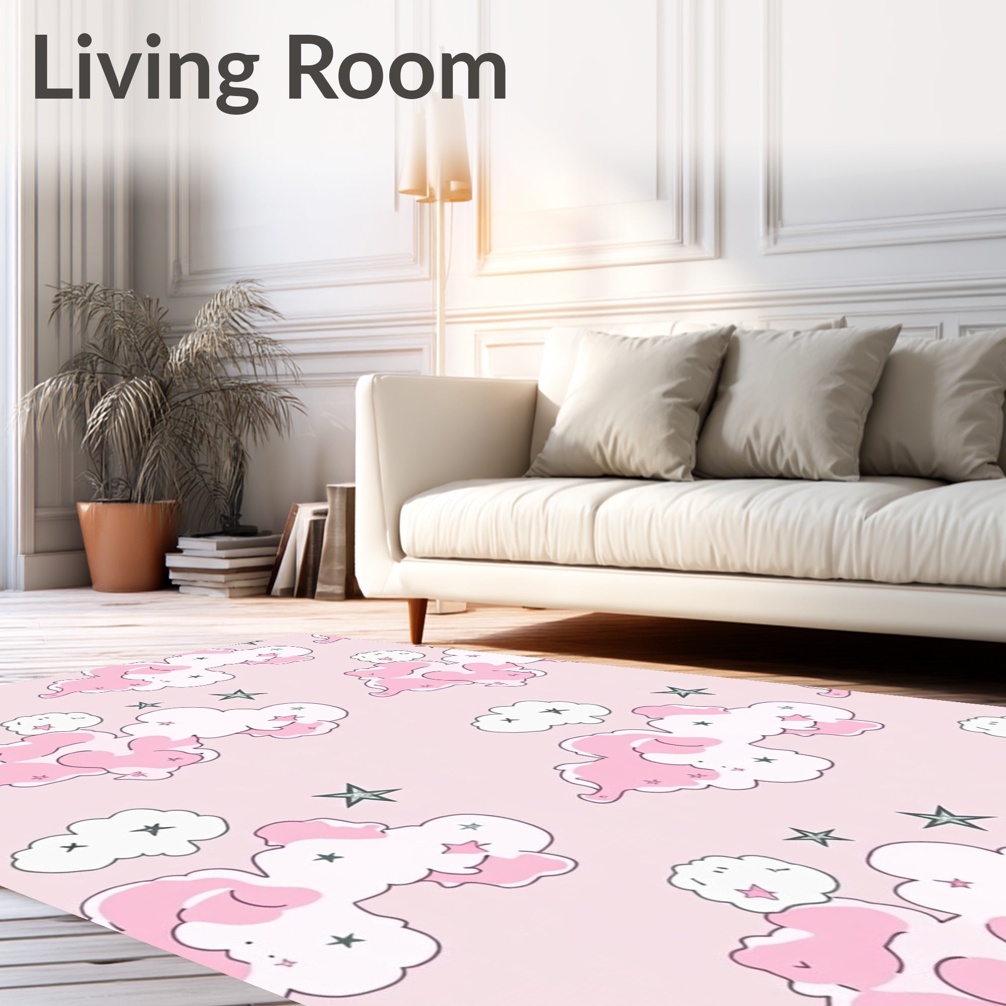 Pink Cloud And Star Pattern Rug