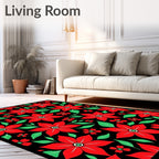 Radiant Red Flower Garden Black Rug