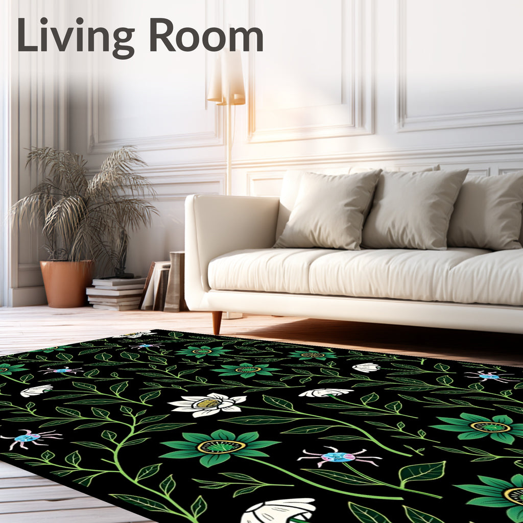Emerald Bloom and White Flower Garden Rug