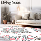 Pink Blue Floral Damask Pattern Rug