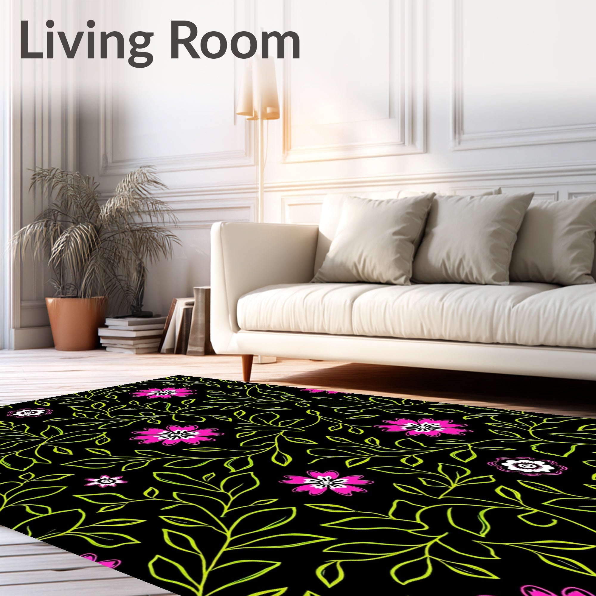 Dark Floral Vines With Pink Blooms Rug
