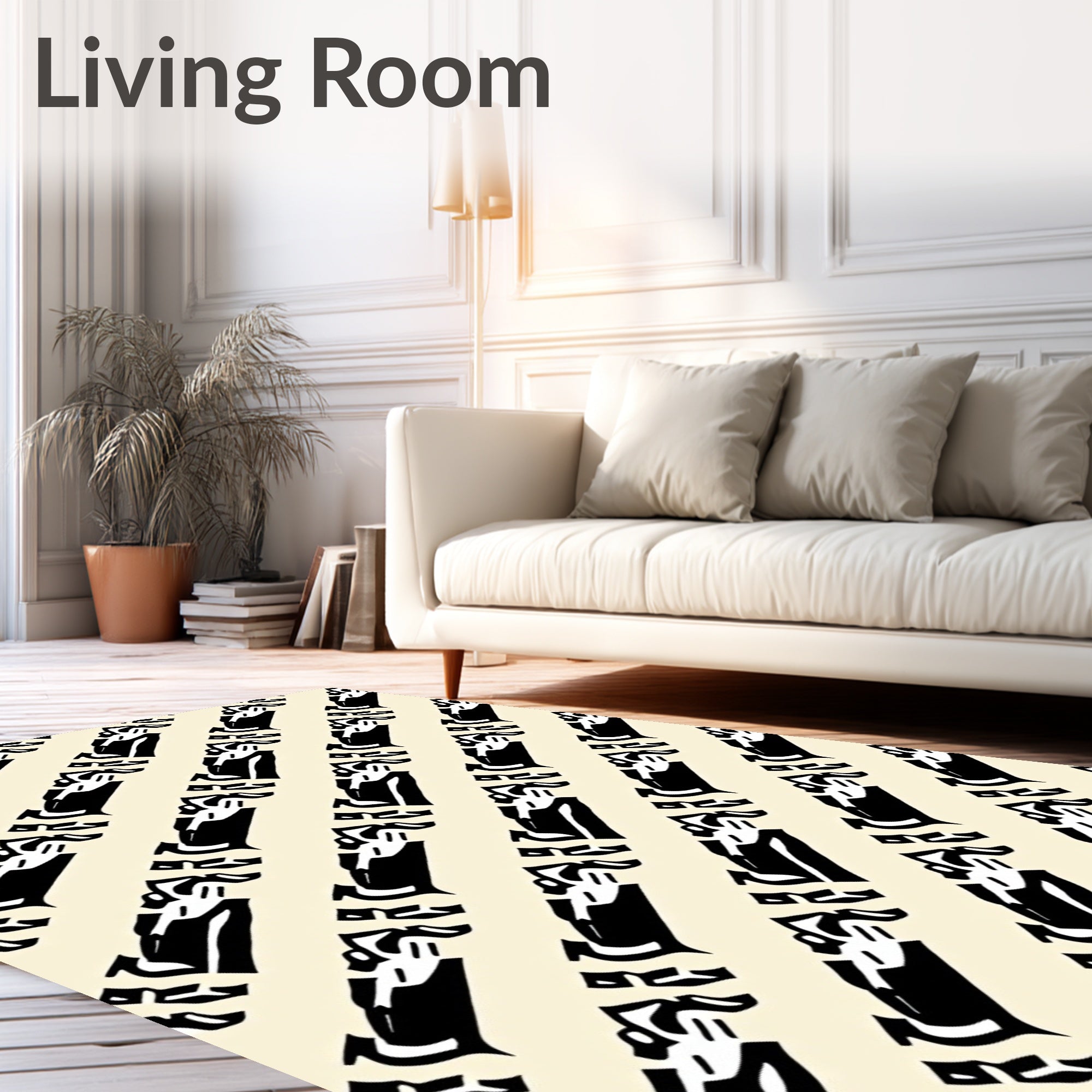 Abstract Black Geometric Stripes Pattern Rug