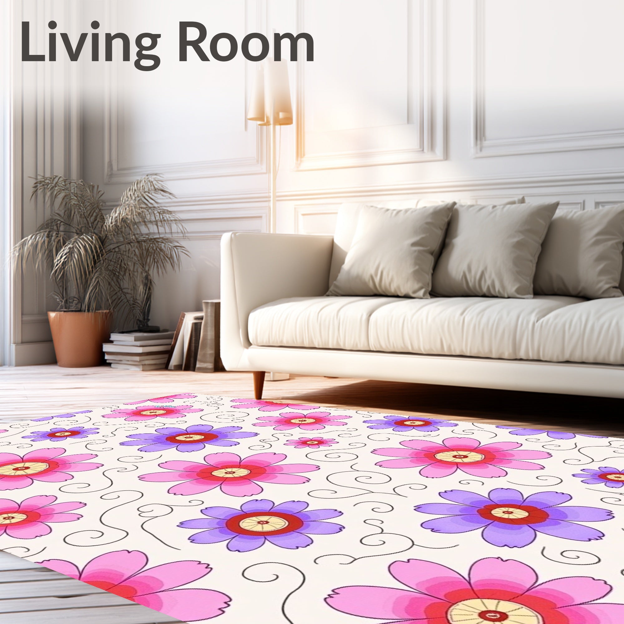 Pink Purple Floral Swirl Pattern Rug