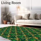Ornate Green Gold Scarab Pattern Rug