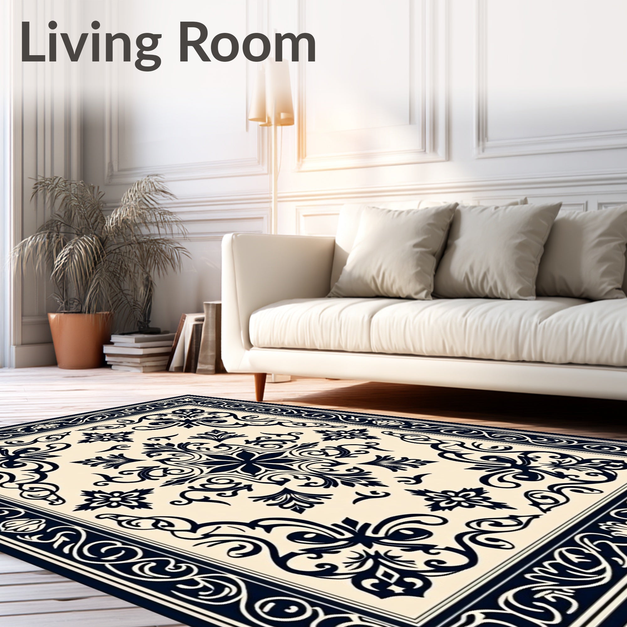 Intricate Floral Scrollwork Inlay Rug
