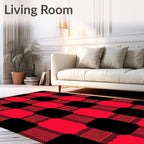 Classic Red Black Plaid Pattern Rug