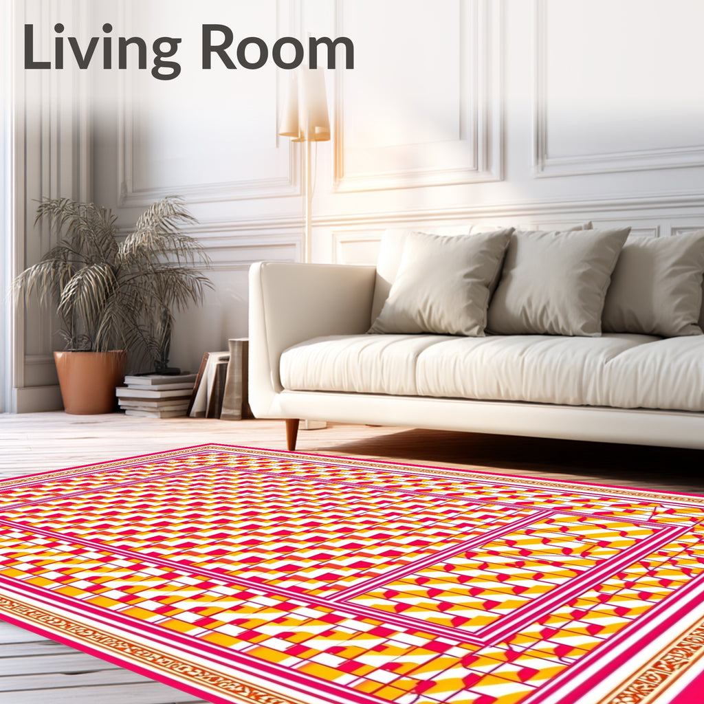 Pink Yellow Abstract Geometric Pattern Rug