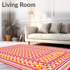 Pink Yellow Abstract Geometric Pattern Rug